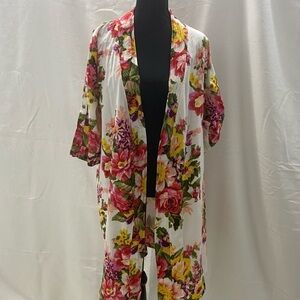 SANDY WATERS Women’s Floral Bathing Suit Cover-Up Duster Sz XS S Beach Summer